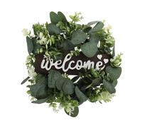 Cabilock Artificial Eucalyptus Wreath Welcome Board Realistic Fake Garland Door Sign for Home and Garden Decoration Easy to Hang Spring Party Front Door Decor Lifelike Simulation Wreath