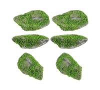 Cabilock Artificial Moss Rocks Miniature Rock and Ball Shapes 6pcs for Aquarium Decorations Foam Stone with Vivid Fake Green Moss and Terrariums for Fish Tank Landscape and Vase Filling