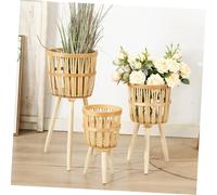 Cabilock Bamboo Woven Plant Pot Basket with Standing Legs Rustic Indoor Plant Stand for Home Bonsai Shelf Holder with Delicate Texture and Sturdy Structure