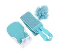 Cabilock Bath Towel Glove Set 3 Pieces Back-pulling Shower Towel Bath Gloves and Back Strip for Exfoliating and Cleaning in Shower, Blue