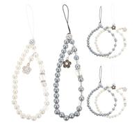 Cabilock Beaded Phone Strap 6pcs with Imitation Pearl Flower Charms | Elegant Phone Necklace Style, Plastic and PP Details, for Gatherings, Photos, Women and Teen