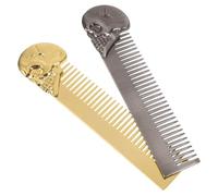 Cabilock Beard and Mustache Comb Compact Sturdy Zinc Alloy Skull Head 2pcs Dual-sided Fine Teeth Styling Tool for Hair and Beard Grooming the Go Mens Hair Styling Comb for Men
