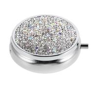 Cabilock Bling Rhinestone Mini Pill Organizer Portable Metal Medicine Storage Box with Jewelry Compartments Travel Case for Daily Use