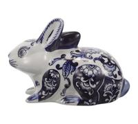 Cabilock Blue and White Porcelain Ceramic Rabbit Statue Figurine Creative Bunny Shape Desktop Decor for Home Office Living Decoration