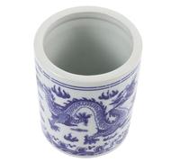 Cabilock Blue and White Porcelain Chopsticks and Spoon Holder, Small Round Ceramic Kitchen Utensil Storage Bucket, Sturdy Cutlery Organizer for Countertop Use