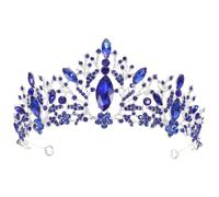 Cabilock Blue Rhinestone Crystal Tiara Baroque Alloy Bridal Headband for Wedding Birthday Party
