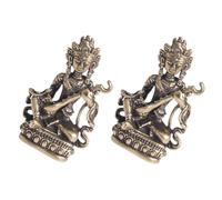 Cabilock Brass Buddha Statue and Pipa Bodhisattva Figurines, Vintage Desktop Ornaments for Home Decoration, Blessing Craft Collectible Set of 2, Suitable for Housewarming and Living Room