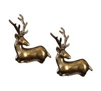 Cabilock Brass Deer Figurine and Miniature Sculpture Set, 2 Pieces Retro Antique Style, Home Decor and Diy Keychain Pendant, Vintage Brass Deer Statue for Living Room or Office Decoration