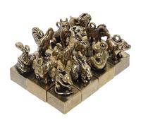 Cabilock Brass Twelve Zodiac Ornaments Set 12Pcs Chinese Zodiac Animals Figurines Keychain Pendants for Home Decor Collectibles