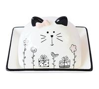 Cabilock Butter Dish with Lid Cute Cat Butter Box Ceramic Butter Container Holds for Countertop Cheese Butter Holder Butter Keeper for Home Kitchen Decor