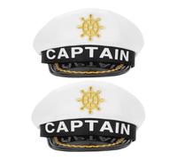 Cabilock Captain Yacht Hats 2pcs White Polyester with Logo Embroidery for Adults Summer Fun Nautical Themed Parties and Boating