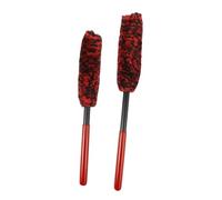 Cabilock Car Wheel Cleaning Brush Set, 2pcs Auto Detailing Brush Kit with Soft Microfiber Bristles, Red Medium and Small Size, Tire Rim Cleaner for Car Wheels and Tyres Maintenance