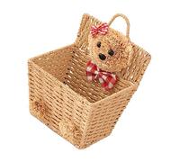 Cabilock Cartoon Bear Handmade Woven Storage Basket Stylish Wall Hanging Wicker Desktop Holder for Household Organization Natural Material Khaki