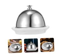 Cabilock Ceramic Butter Dish with Stainless Steel Lid Lightweight Portable Round Sauce Plate for Butter Cheese Dessert and Relish Safe Food-Grade Tableware for Kitchen and Restaurant Use