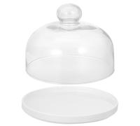 Cabilock Ceramic Cake Stand with Glass Cover Dustproof Cake Serving Tray Stylish Dessert Display Plate for Swimming Pool Parties and Family Gatherings