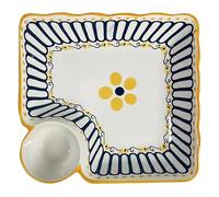 Cabilock Ceramic Japanese Style Serving Dish Dumpling Plate Separate Sections Non-Slip Dishwasher Safe for Boys and Girls Adults