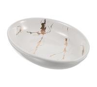 Cabilock Ceramic Marble Pattern Soap Dish with Gold Rim Oval Porcelain Soap Holder in White Stylish and Simple Design for Bathroom and Washing Sink and Scratch-free