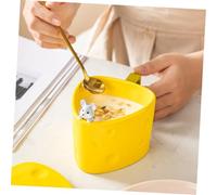 Cabilock Ceramic Milk Mug with Cheese Shape and Gold Spoon High-Grade Heat Resistant Milk Cup for Hot and Cold Drinks Adorable Household Coffee Cup Gift for Family and Friends