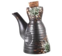 Cabilock Ceramic Soy Sauce Pot Kitchen Vinegar Bottle Japanese Style Vintage Drip-free Spout Wood Lid Decorative Seasoning Storage Dispenser for Party and Hotel