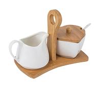 Cabilock Ceramic Sugar Bowl Milk Jug for Household White and Bamboo Handle for Storage Case and Simple Sugar Pot Setup in Your Kitchen
