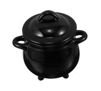 Cabilock Ceramic Witch Cauldron Mug with Lid Black Cauldron Bowl for Halloween Party Decoration and Candy Holder Sturdy Soup Mug for Festive Celebrations and Themed Dining