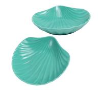 Cabilock Ceramics Shell Shaped Bowl Green Decorative Fruit Salad Dessert Serving Bowl for Home Kitchen Family Parties Restaurants