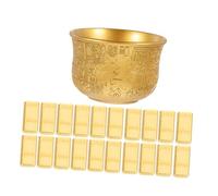 Cabilock Chinese Feng Shui Fortune Bowl Metal Craft with Gold Bar Simulation Intricate Treasure Basin Ornament for Wealth Prosperity Home Desk Decor Enhancer for Luck and Happiness