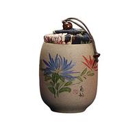 Cabilock Chinese Tea Canister Coarse Pottery Tea Caddy for Loose Cloth Lid Sealed Jar Small Ceramic Jar with Lid Patterned Storage Container for Home Restaurant and Gift
