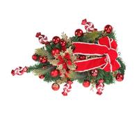 Cabilock Christmas Artificial Wreath Teardrop Swag with Red Bowknot Stair Railing Hanging Decoration for Door Wall Window Xmas Party Ornament to Create Festive Atmosphere