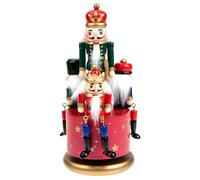 Cabilock Christmas Nutcracker Music Box Wooden Nutcracker Soldier Puppet Figures Ornament Traditional Wood Wind up Musical Box Clockwork Craft Decor for Home Office Accents Decor, Red