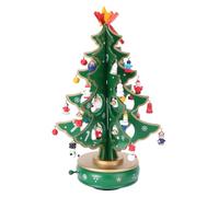 Cabilock Christmas Tree Classic Music Box Wooden Clockwork Design Christmas Tree With Snowman Pendants Miniature Handmade Melody Box Ornaments For Holiday Festival, Green