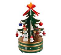 Cabilock Christmas Tree Music Box Decoration Desktop Christmas Wooden Musical Box Figurine with Snowman Rotating Wind Up Wooden Melody Box Ornaments for Holiday Festival