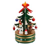 Cabilock Christmas Tree Music Box Decoration Desktop Christmas Wooden Musical Box Figurine with Snowman Rotating Wind Up Wooden Melody Box Ornaments for Holiday Festival