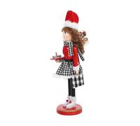 Cabilock Christmas Wooden Nutcracker Decoration Lady Holding Dessert Festive Xmas Desktop Ornament for Holiday Cheer and Home Decor
