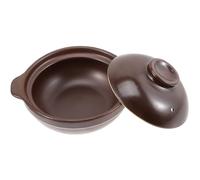 Cabilock Clay Pot Fondue Pot with Lid Double Handles Round Ceramic Stewpot for Home Cooking 19.5X19.5X9Cm Gas Stove Use