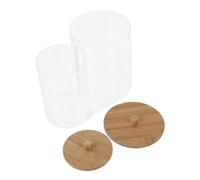 Cabilock Clear Acrylic Cotton Swab Holder with Wooden Lid Cotton Pad Storage Organizer for Bathroom Portable Cosmetic Bud Case Elegant Desktop Storage Jar