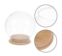 Cabilock Clear Glass Cloche Dome with Bamboo Base Dustproof Display Case for DIY Snow Globe Plants Flowers Fairy Lights Photos and Small Collectibles Sphere for Tabletop Decor