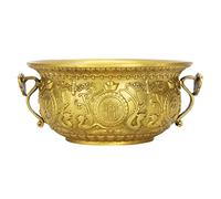 Cabilock Creative Vintage Cornucopia Ornament Golden Brass Adornment with Double Ear Handle Treasure Bowl for Shop Desktop or Ancestral Temple Worship Decor
