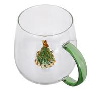 Cabilock Cute Christmas Tree Glass Mug with Figurine Detail Clear Holiday Drinkware for Coffee Tea Wine Juice Milk Reusable Festive Glass Cup for Giving and Seasonal Entertaining