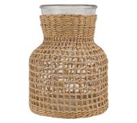 Cabilock Decorative Glass Bottle Rattan Vase Flower Bud Vases with Rattan Weaving Bottle Holder Apothecary Jars Decorative Glass Bottle for Home Balcony Garden Decor M