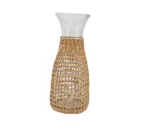 Cabilock Delicate Glass Flower Vase with Straw Woven Cover Desktop Arrangement Container for Home Office Restaurant Decor Creative Rustic Floral Centerpiece