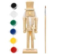 Cabilock DIY Christmas Nutcracker Painting Kit, 18cm Unpainted Wooden Soldier Puppet with Pigments & Hair, Paint Your Own Xmas Tree Ornament Craft Activity for Kids