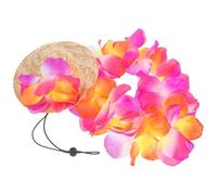 Cabilock Dog Outfit Set for Small Dogs with Adjustable Straps and Comfortable Synthetic Material, Casual Summer Hawaiian Hat and Red Flower Garland for Camping Trips and Pool Parties