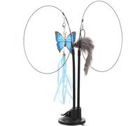 Cabilock Double-head Feather Cat with Suction Cup Steel Wire Stick Assorted Color Wear-resistant Kitten Teaser Cat's Mood and Stress Exercise Play with Your Cat