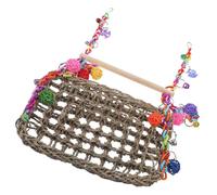 Cabilock Double Layer Bird Swing Hammock for Parrot Cage, Straw Woven and Wood Material Small Pets Adventuring Toy, Parrot Cage Accessory for Exploring and Hanging