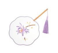 Cabilock Double-sided Embroidery Circular Fan with Real Silk and Wood Frame, Lightweight Chinese Handheld Fan for Room Decoration and DIY Accessories, Elegant Purple Classic Style