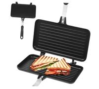 Cabilock Double Sided Non Stick Sandwich Pan with Ergonomic Handle Household Baking Pan for Toast Fried Eggs and Grilled Sandwiches Compact Gas Stove Cookware