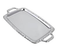 Cabilock Elegant Silver Mirror Tray with Chrome Edging and Handles - Rectangle Vanity Tray Ideal for Ottoman, Coffee Table, Perfume Set, Living Room, Dining Room, Whiskey Decanter Set