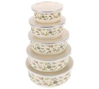 Cabilock Enamel Bowls Set with Lids 5 Pieces Stainless Steel Food Containers for Fresh Keeping Salad Fruit Storage Nesting Mixing Serving Bowls for Kitchen Use