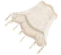 Cabilock Fabric Decorative Lampshade with Bead Pendant Tassels, 25cm Beige Jacquard Cloth Lamp Shade for Table Lamps, Romantic Home and Hotel Lighting Cover